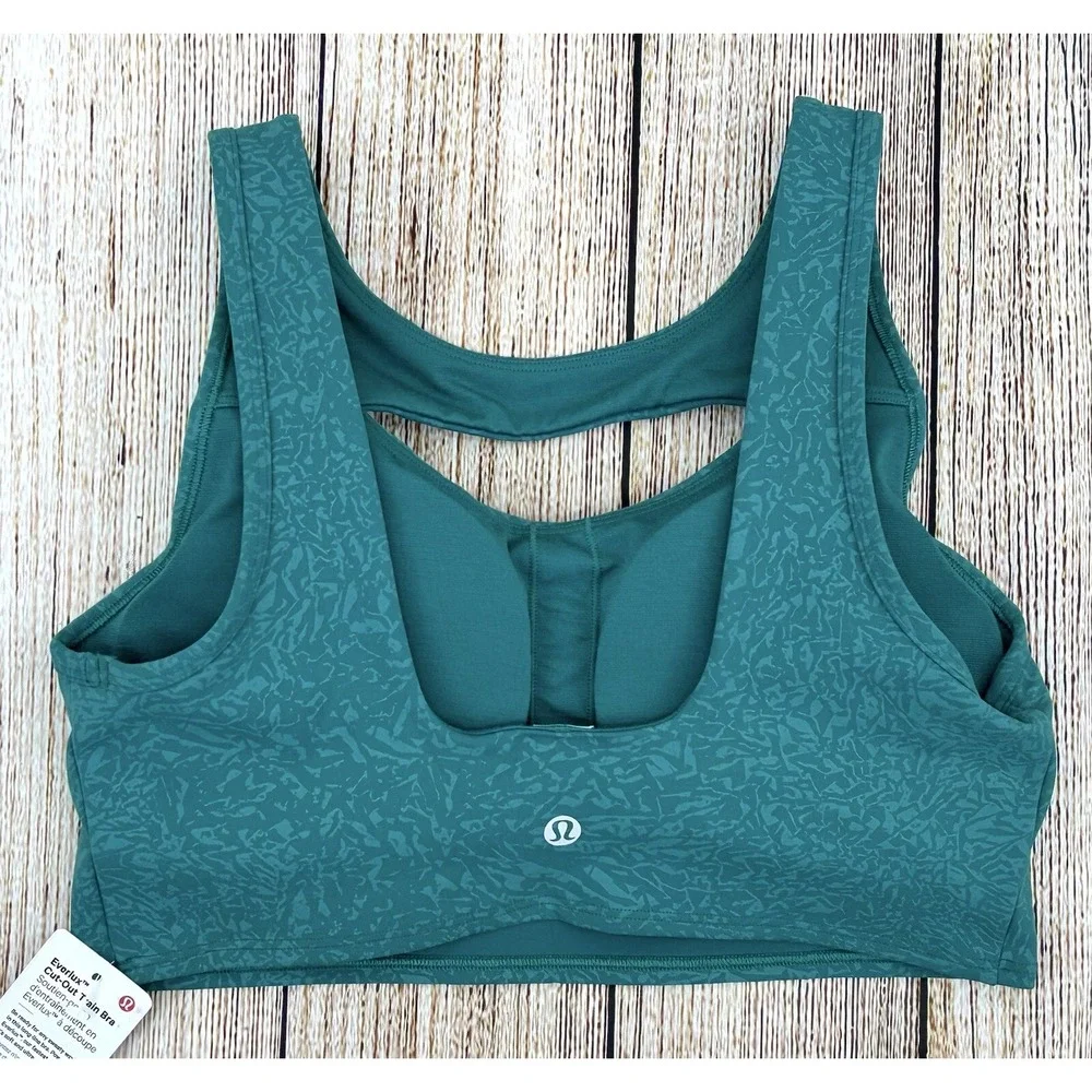Lululemon Everlux Cut-Out Train Bra Sz 8‎ Teal Green Textured Medium Support NWT